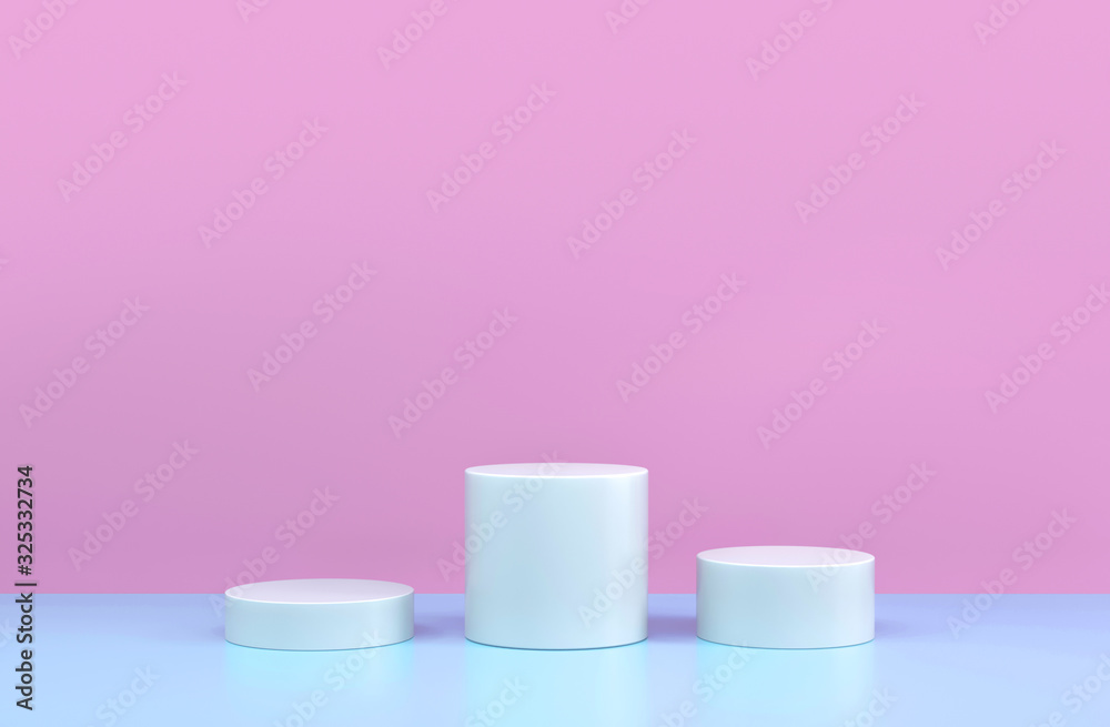 Round podium, pedestal or platform, cosmetic background for product presentation. 3d illustration. Bright podium. Advertising place. Blank product stand background in pastel pink blue colors. Round podium, pedestal or platform, cosmetic background for product presentation. 3d illustration. Bright podium. Advertising place. Blank product stand background in pastel pink blue colors.