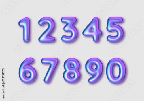 Realistic 3d font color rainbow pearlescent numbers. Number in the form of golden balloons. Template for products, advertizing, web banners, leaflets, certificates and postcards. Vector illustration