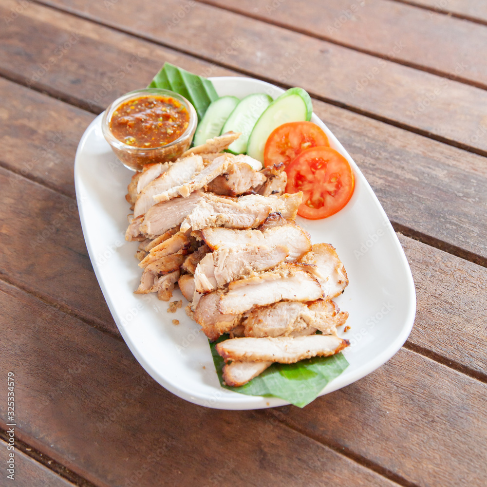 Sliced roast pork with Thai style spicy sauce Sliced roast pork with Thai style spicy sauce