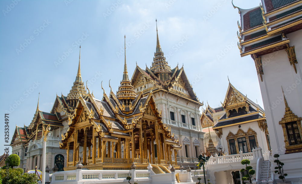 The Grand Palace is a famous tourist attraction with beautiful art and long history in Bangkok Thailand