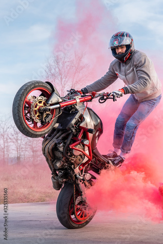 stunt in action with his bike