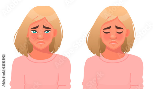 Upset woman is crying. Sadness or resentment. Tears on eyes. Negative emotions on the girl's face