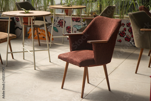 table and chairs in cafe. interior design