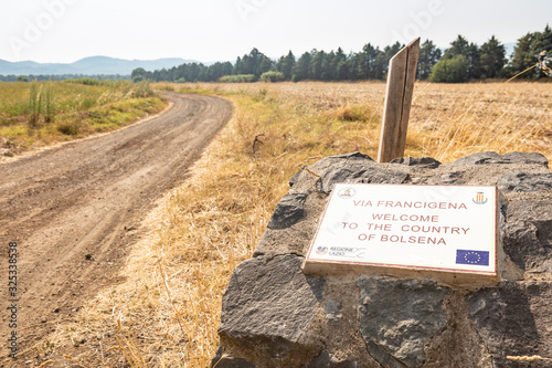 Photos The Via Francigena (pilgrim's route to Rome) mud road entering the countryside o