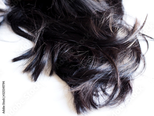 Asian long black hair, hairline isolated on white background.