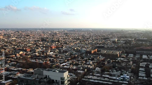 Wallpaper Mural Wide aerial panorama of large city in America, downtown with modern skyscrapers surrounded by traditional suburban residential houses, Philadelphia, Pennsylvania establishing shot Torontodigital.ca