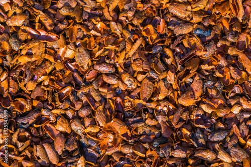 pattern of cacao shells in closeup, popular aromatic garden ground covering and mulch