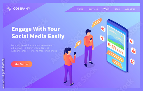 people use social media with smartphone and icon concept for website template or landing homepage