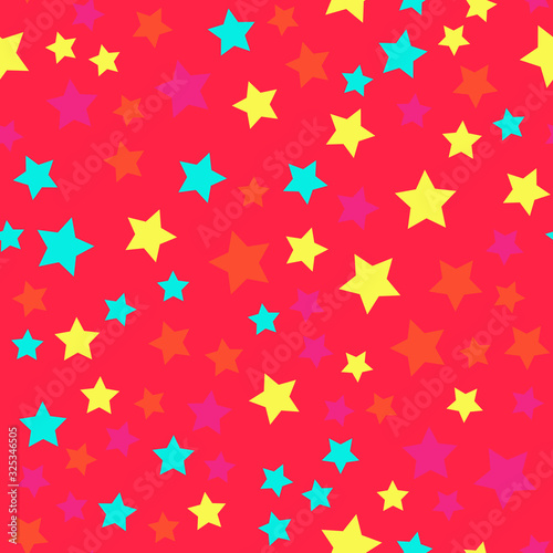 Cute seamless pattern with stars. vector illustration. carnival party background. bright stars on pink red