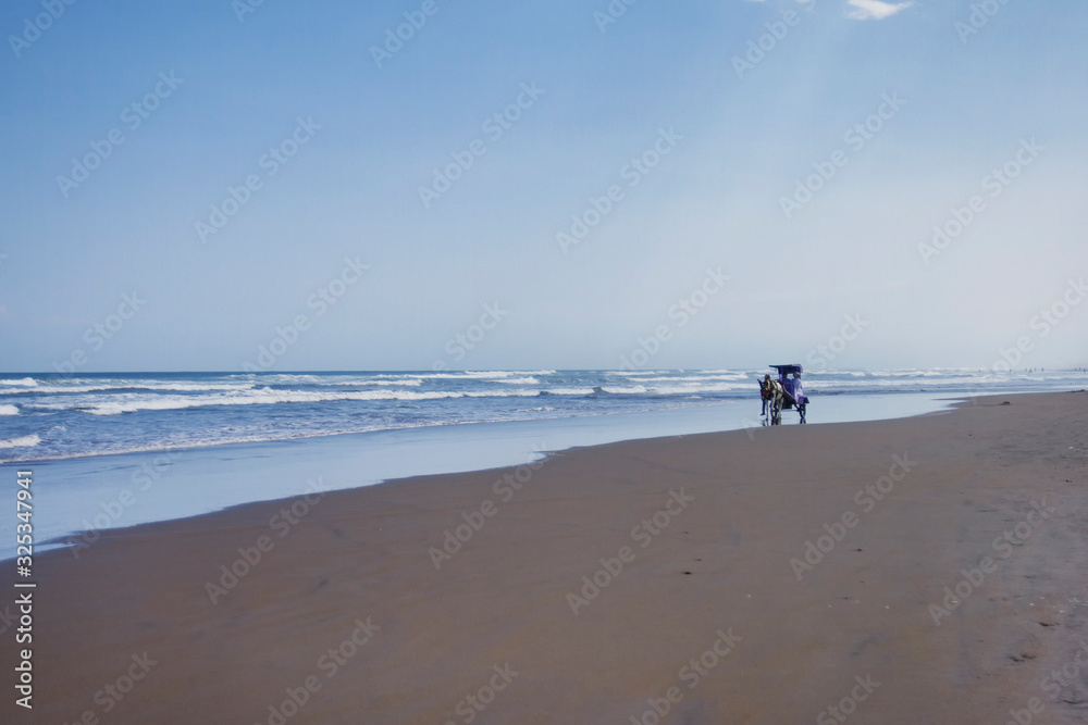 a small delman or andong or horse-drawn carriage passing by Parangtritis beach, Yogyakarta, Indonesia a small delman or andong or horse-drawn carriage passing by Parangtritis beach, Yogyakarta, Indonesia
