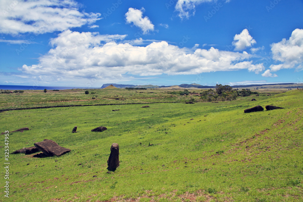 Rapa Nui. The view on valley close Rano Raraku on Easter Island, Chili