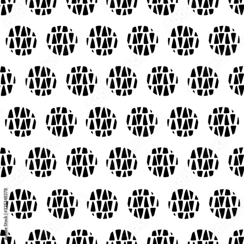 Modern geometric circle seamless texture in black and white. Seamless repeat pattern, perfect for textile, wallpaper and interior design projects. Vector illustration.