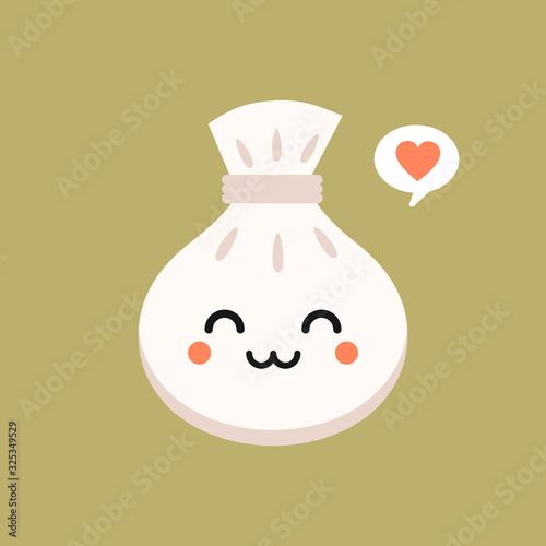 Chinese dim sum cute kawaii vector characters. Asian dish with smiling face. Eastern traditional cuisine. Dumpling with spices. Funny emoji, emoticon. Isolated cartoon color illustration