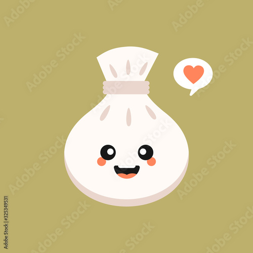 Chinese dim sum cute kawaii vector characters. Asian dish with smiling face. Eastern traditional cuisine. Dumpling with spices. Funny emoji, emoticon. Isolated cartoon color illustration