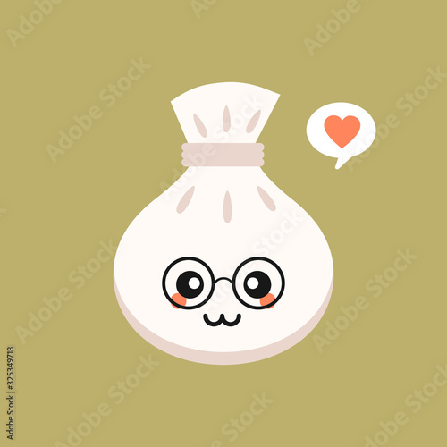 Chinese dim sum cute kawaii vector characters. Asian dish with smiling face. Eastern traditional cuisine. Dumpling with spices. Funny emoji, emoticon. Isolated cartoon color illustration