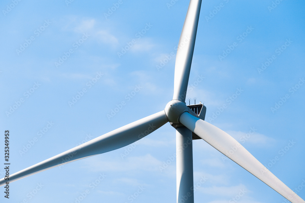 Details wind turbine of blue sky on background Details wind turbine of blue sky on background