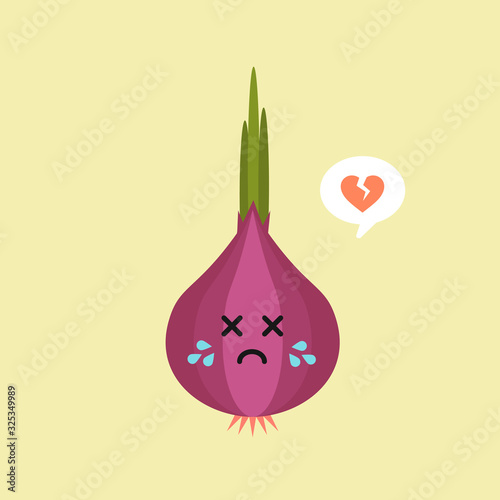 Illustration of cute and kawaii onion mascot with character expression isolated on color  background. Flat design style for your mascot branding. website emoji
