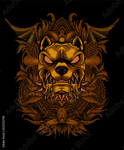 Angry dog head with unique engraving vintage-vector illustration art
