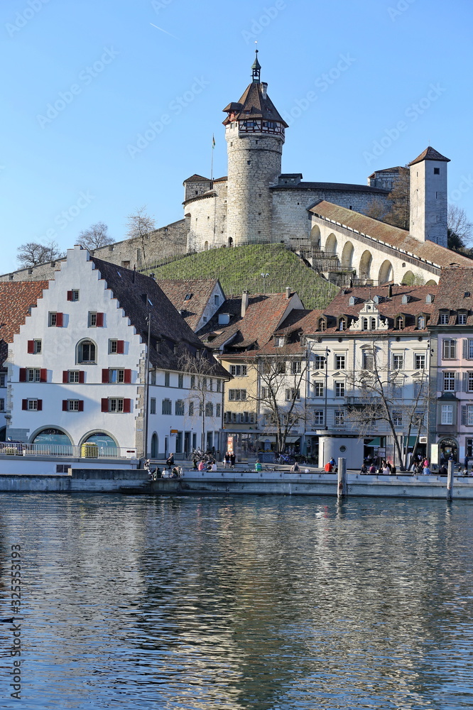 View of the Munot Fortress in Schaffhausen and the Rhine