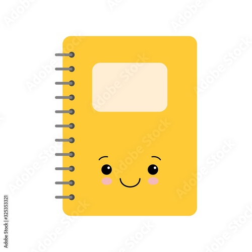 Cute yellow notebook school kawaii comic character