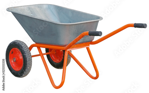 Foto Garden wheelbarrow cart isolated on white
