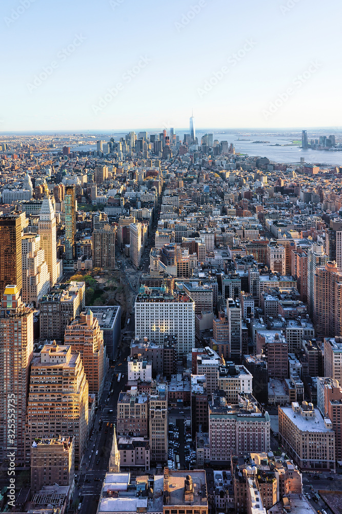 Aerial view on Skyline in Downtown and Lower Manhattan NYC