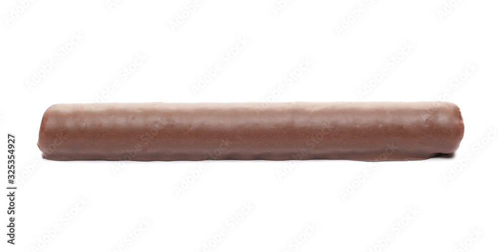 Chocolate cream rolls with cream of milk isolated on white background Chocolate cream rolls with cream of milk isolated on white background