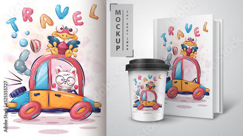 Travel animals poster and merchandising