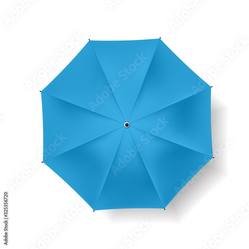 Blue striped beach umbrella on a white background. Vector.