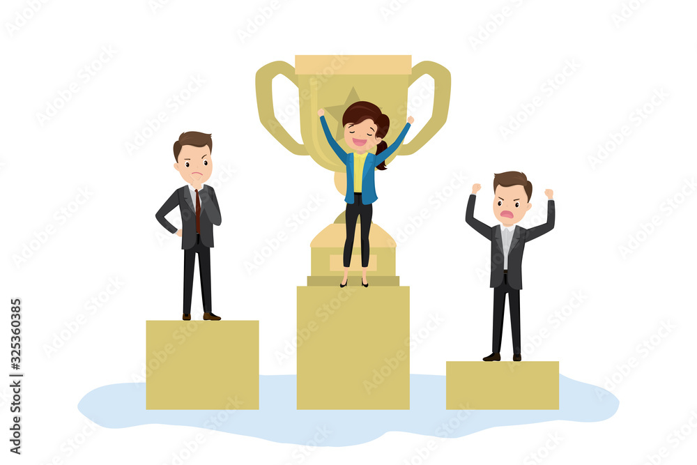 Three People stand on the podium Three People stand on the podium