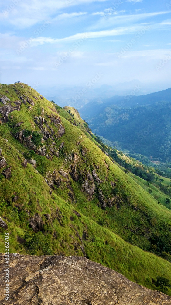 Mountain landscape, green slopes. Beauty of mountains
