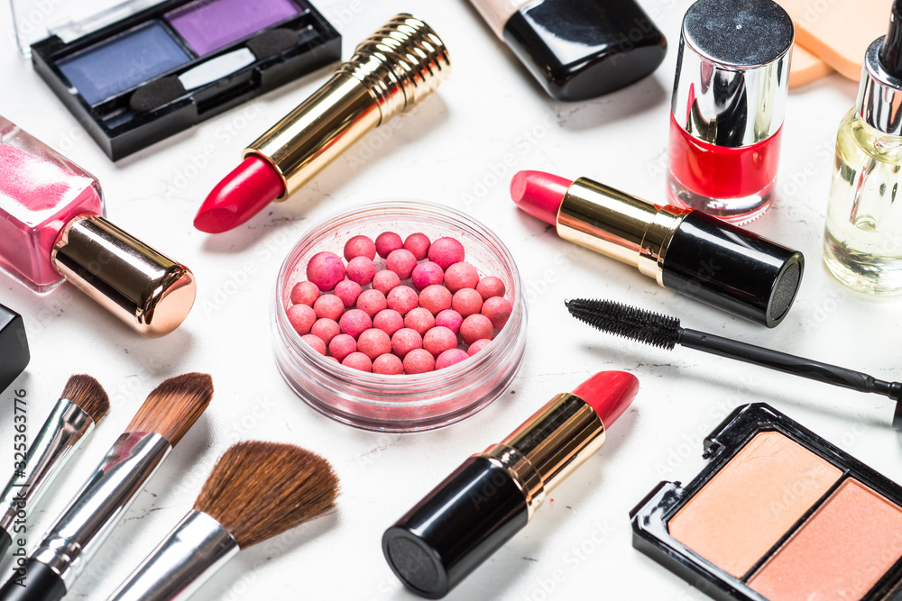Makeup professional cosmetics on white background. Makeup professional cosmetics on white background.