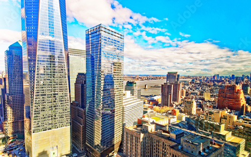 Aerial view on Lower Manhattan New York and Jersey City