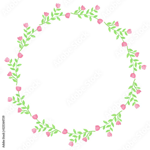 Watercolor Spring Greeting Card, wreath of pink flowers
