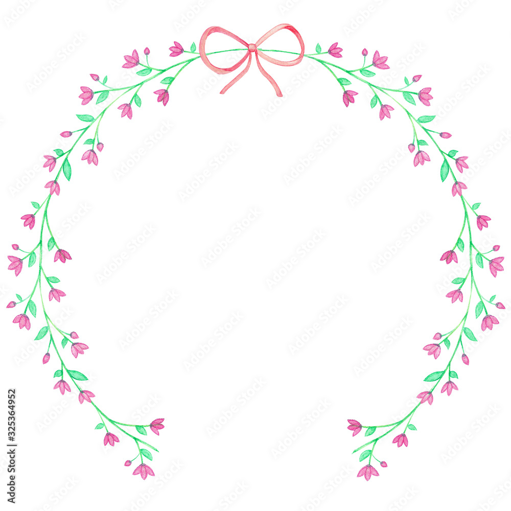 Purple Watercolor Floral Wreaths and ribbon