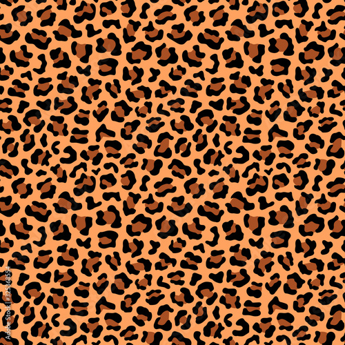 Leopard skin fur seamless pattern. Wild animal repeating print design. Vector wallpaper.	