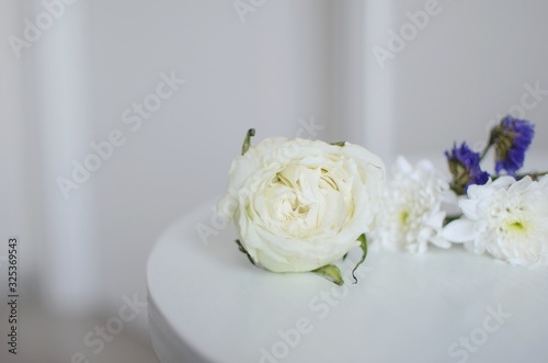 Beautiful Flowers on a white Table, Background