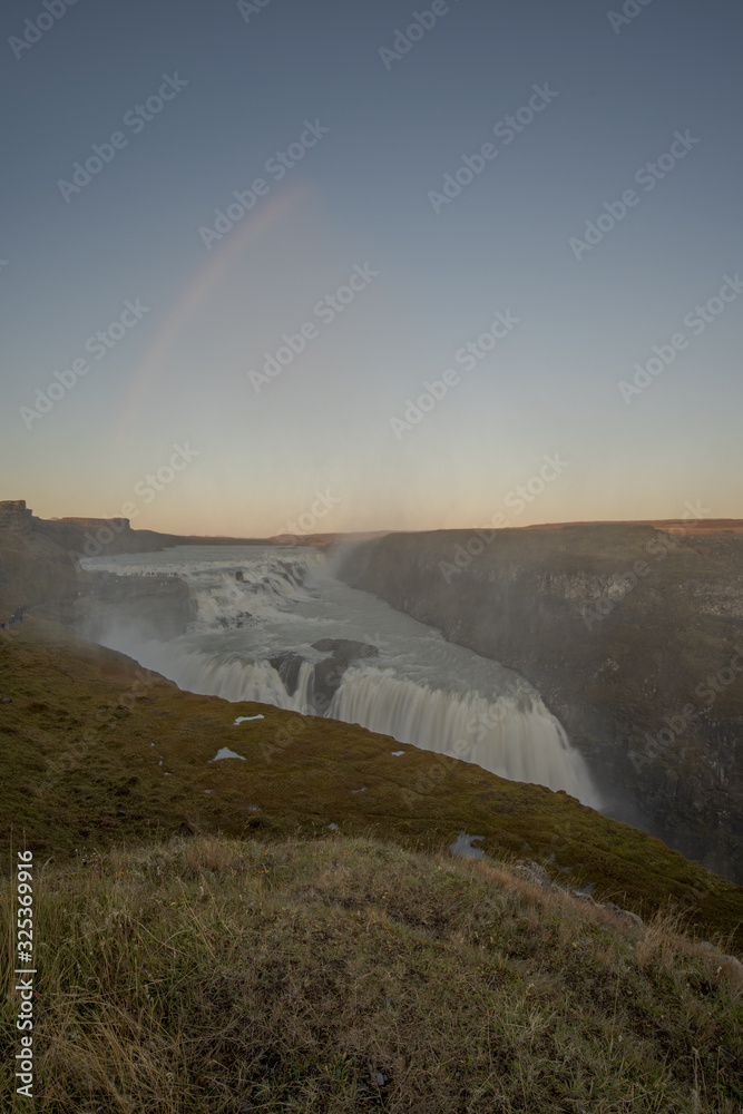 Rainbow over the Gullfoss waterfall in Iceland