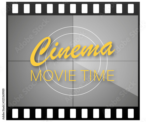 Cinema movie poster design template. filmstrip, tickets, clapboard. Vector stock illustration.