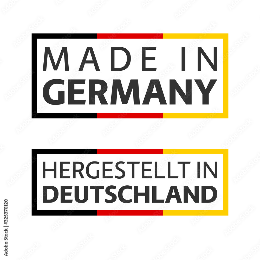 Two quality marks Made in Germany, colored vector symbol with German tricolor isolated on white background