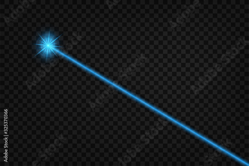 Abstract blue laser beam. Isolated on transparent black background. Vector stock illustration