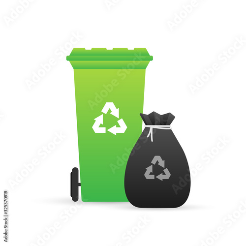 Recycling garbage dumpster, wheelie trash bin. Vector stock illustration.