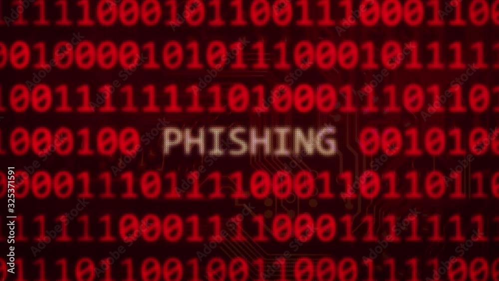 Phishing attack -  text between binary data background red screen with depth of field in 4k