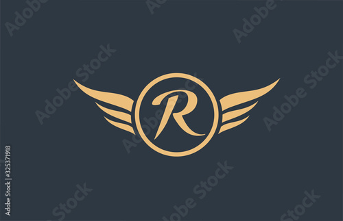 R yellow blue alphabet letter logo with wing wings icon and circle for business design and company