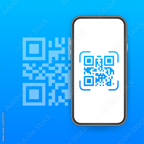 Scan QR code to Mobile Phone. Electronic, digital technology, barcode. Vector stock illustration.