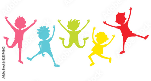 Happy children silhouettes. collection of happy children in different positions