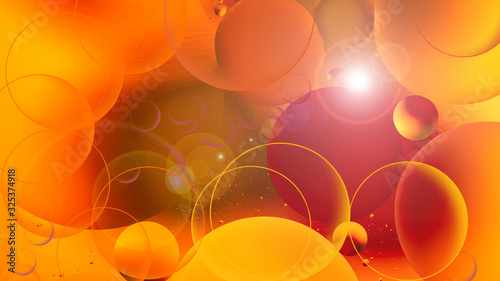 bright oily drops in water with colorful background, close-up 