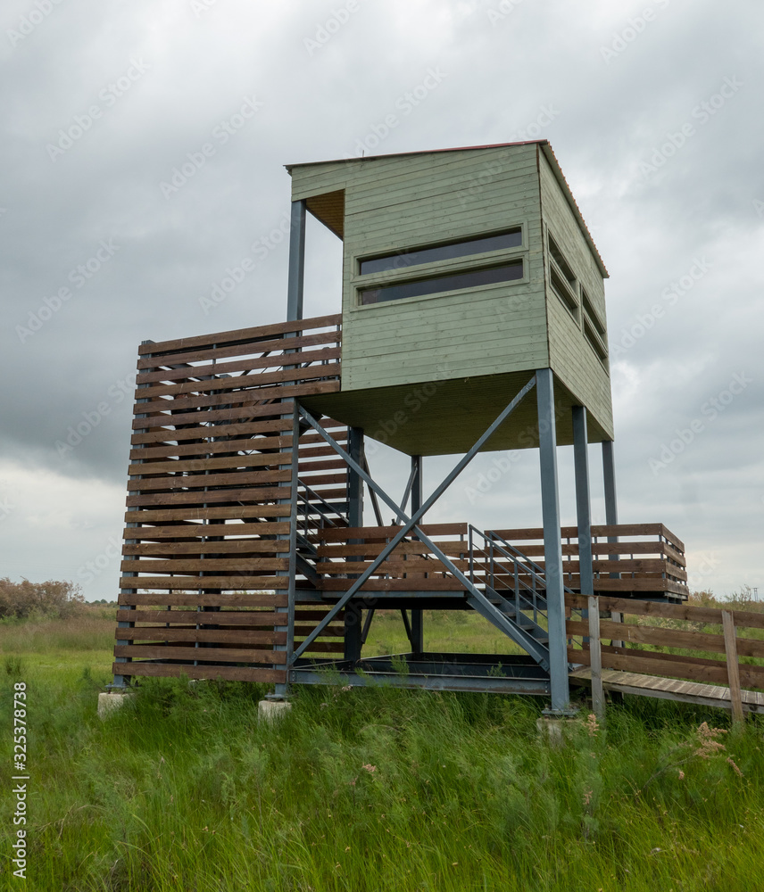 Observation Tower in large wetland in Evros Delta, Northeastern Greece.
