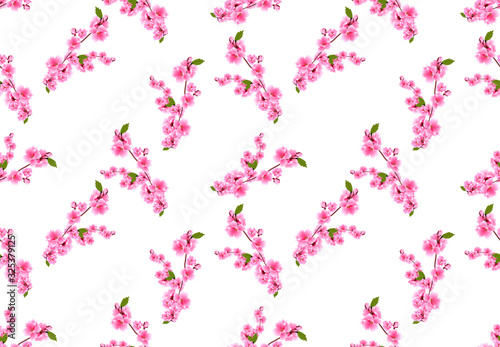 Sakura seamless. Small Bouquets of cherry blossoms with buds. Industrial Design. illustration