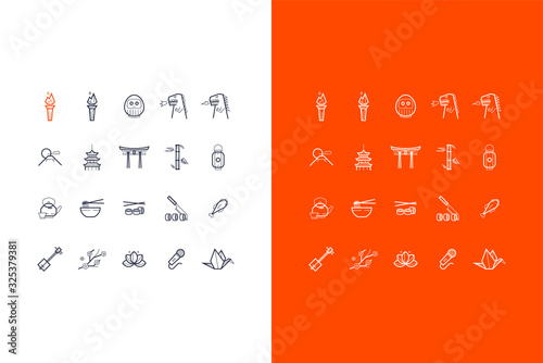 vector japanese line art icons set 